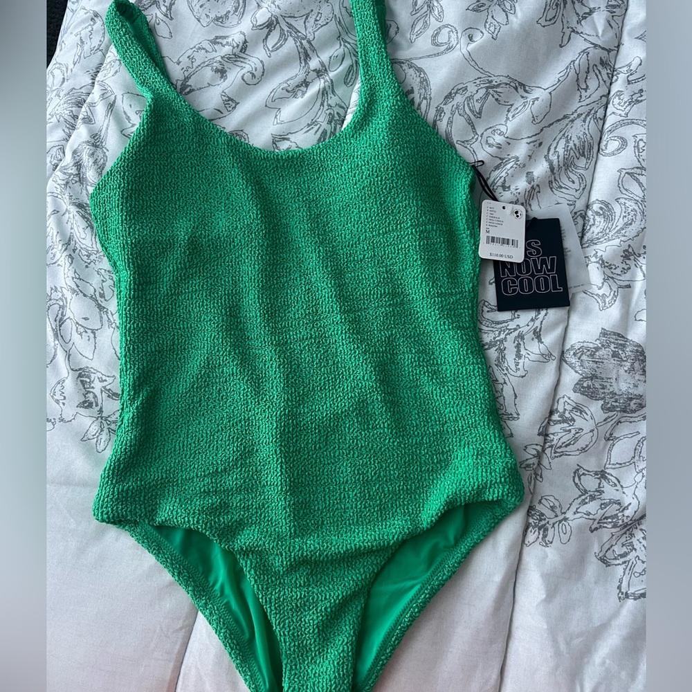 Free People It's now cool green textured one piece swimsuit NWT